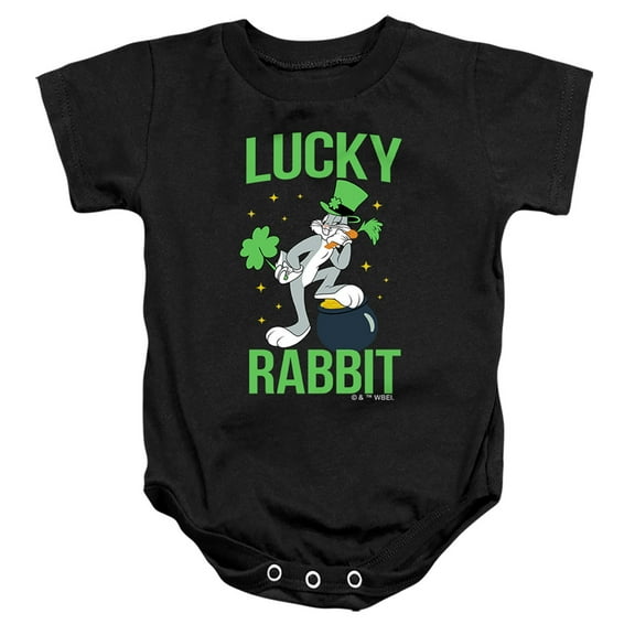 Looney Tunes Bugs Bunny St. Patrick's Lucky Rabbit Unisex Infant Snap Suit for Baby (6 Months) Black