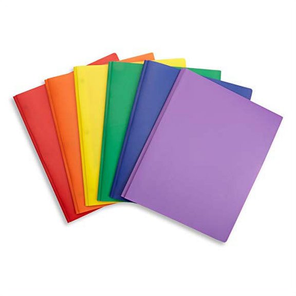 Multicolor Plastic Two Pocket Folders with Prongs, 6 Pack