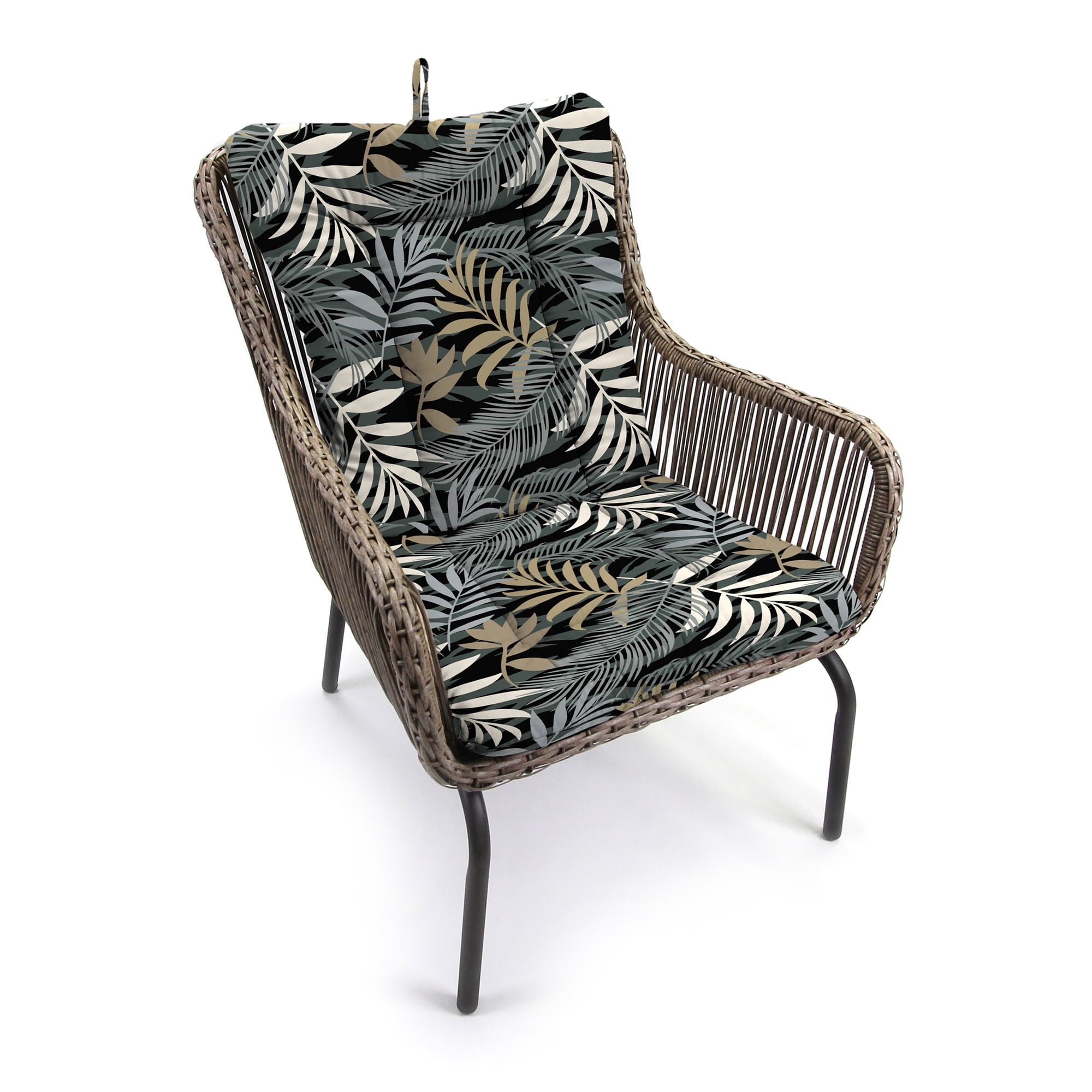 Jordan Manufacturing 38" x 21" Maryland Driftwood Black Leaves Rectangular Outdoor Wrought Iron Chair Cushion with Ties and Hanger Loop (2 Pack)