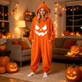 thumbnail image 2 of ibiyuan Pumpkin Jack O Lantern Hooded Outfit Adult Plush Halloween Pumpkin Pajamas with Hood One Piece Jumpsuit, 2 of 5