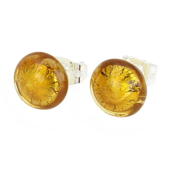 GlassOfVenice Murano Glass Button Stud Earrings - Topaz Silver