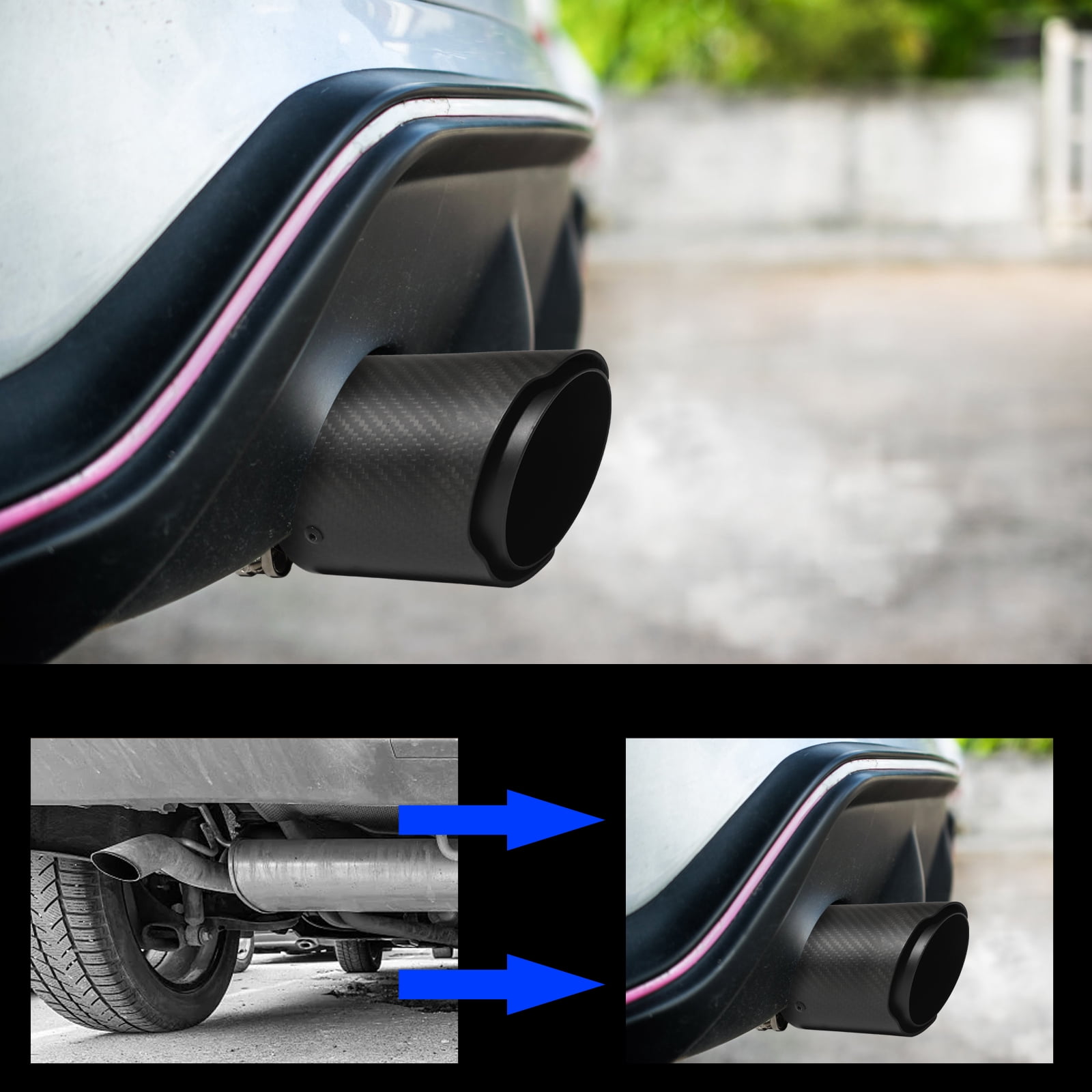 Carbon Fiber Style Exhaust Tip – Adjustable Single Outlet Muffler Tip For Cars (63-89mm)