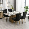 thumbnail image 3 of Modern Dining Chairs Set of 2, High-end Tufted Contemporary Velvet Upholstered Dining Chair with Golden Stainless Steel Plating Legs and Nailhead Trim for Dining Room Kitchen Vanity Patio, Black, 3 of 7