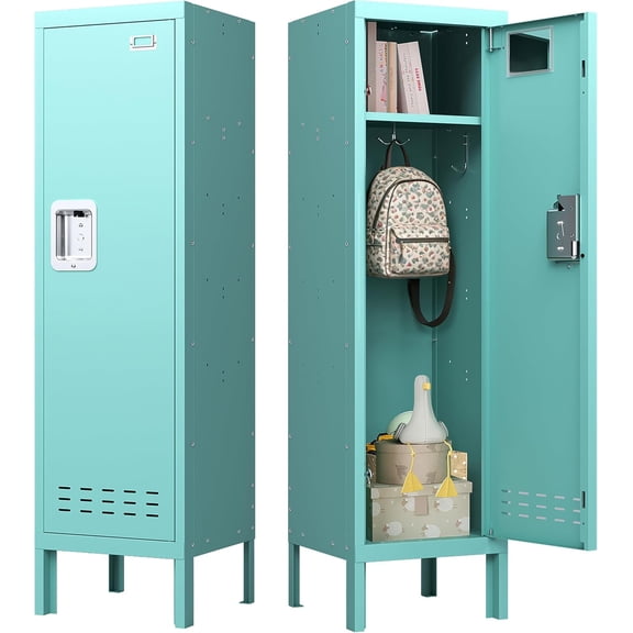 Sapital Metal Storage Locker with Lock 1 Door Steel School Gym Office Cabinet Light Blue
