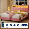 thumbnail image 3 of Greenstell Queen Bed Frame with LED Light & Platform Bed with Upholstered Storage Headboard USB Ports & Charging Station, Pink, 3 of 8