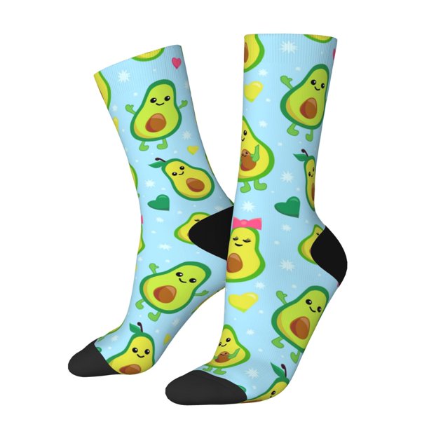 Fotbe Cartoon Avocado Calcetas Largas con Estampado para Hombre y Mujer – Calcetas de Compresión Transpirables y Elásticas, Viajar y Uso Diario Talla 5-11