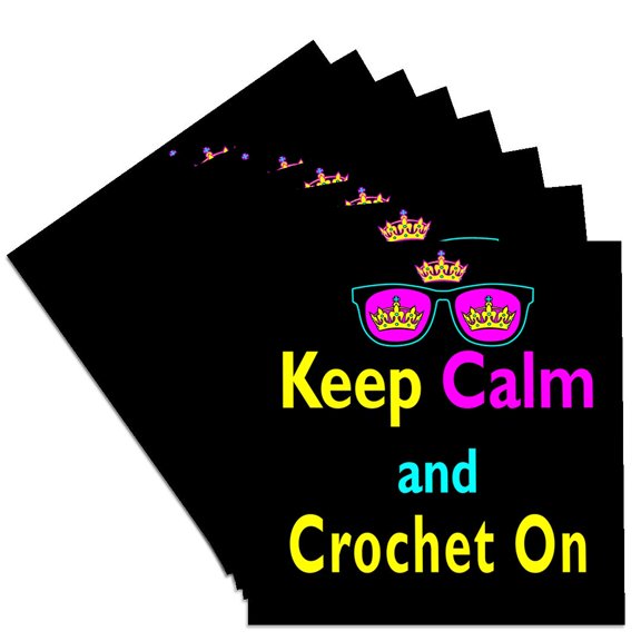 3drose, Cmyk Keep Calm Parody Hipster Crown and Sunglasses Keep Calm and Crochet On, Set of 8 Ceramic Tile Coasters