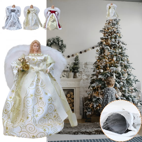 GARDVORA Christmas Tree Topper,Angel Decor for Christmas Tree Topper,12 Inch Silver Angel Tree Topper for Indoor Outdoor Decoration,Unique Christmas Tree Toppers