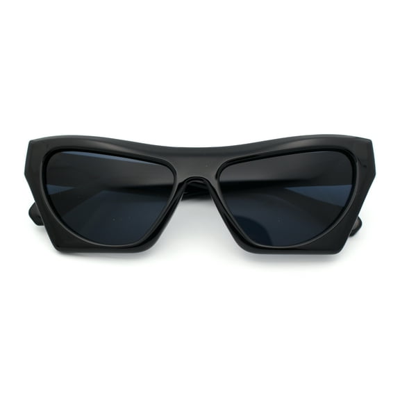Womens Retro Beveled Lens Thick Plastic Cat Eye Mod Sunglasses All Black