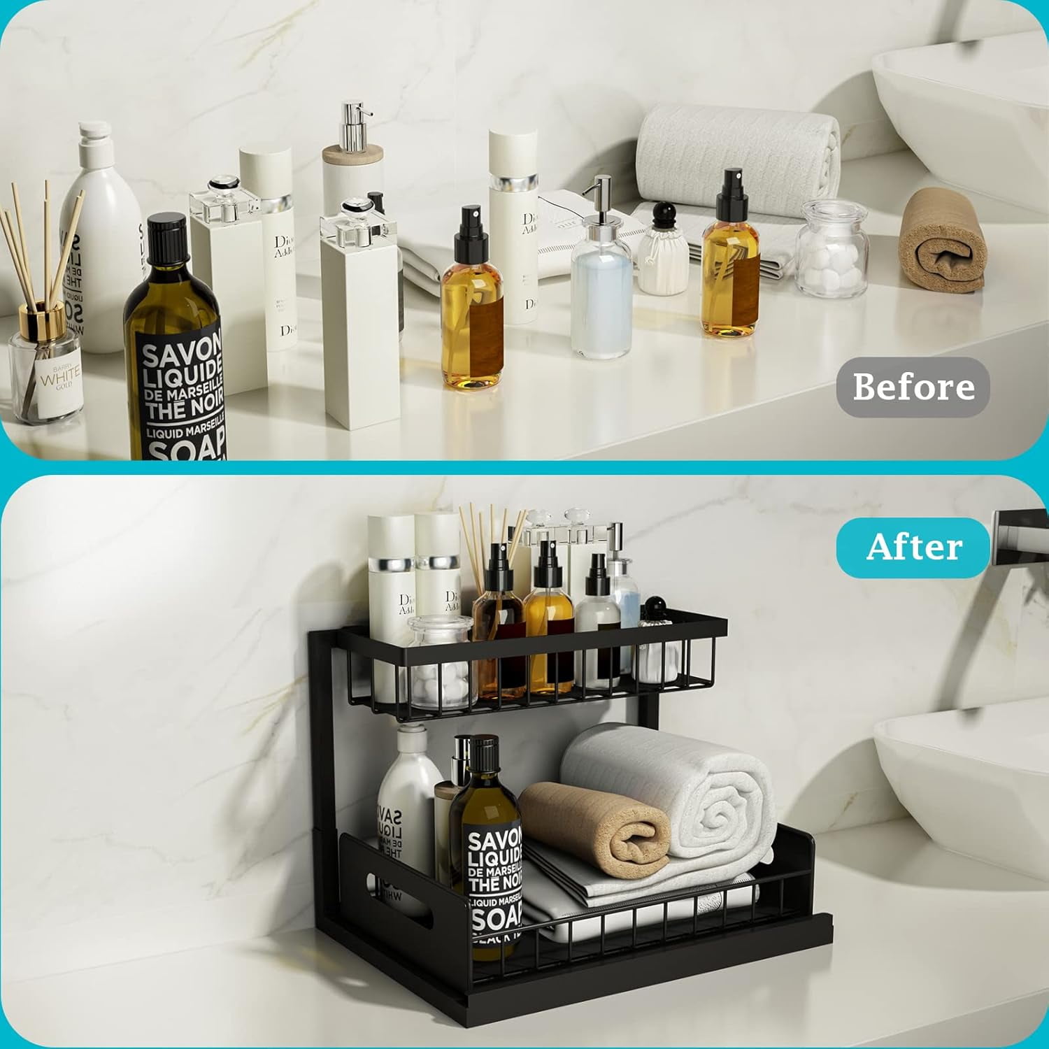 2 Pack Under Sink Organizer and Storage, Pull Out Cabinet Organizer Slide Out Sink Shelf Cabinet Storage Shelves, Under Sink Storage for Kitchen Bathroom Cabinet