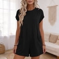thumbnail image 2 of Jinhomg Summer Rompers for Women 2026 Casual Loose Fit Short Sleeve Jumpsuits Tie Knot Back Shorts Overalls with Pockets Black XL, 2 of 10