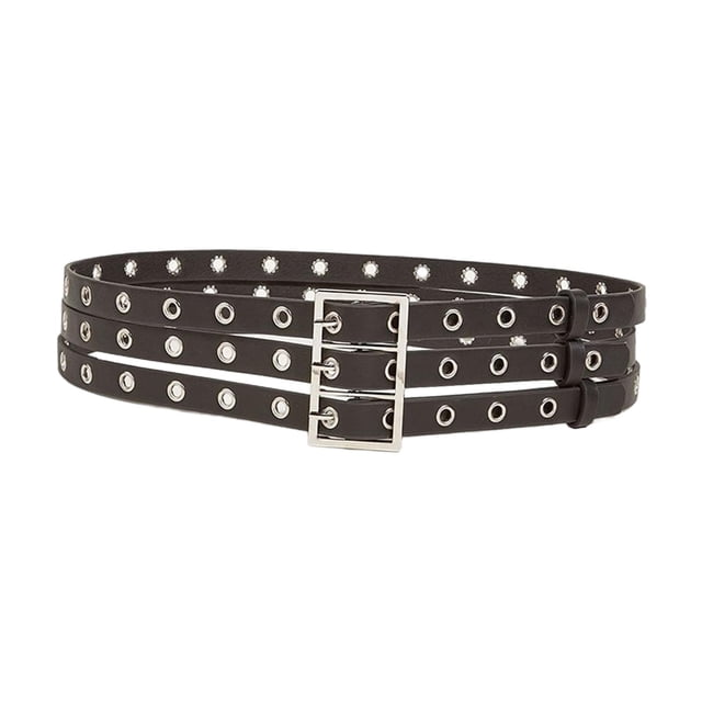 Cinturón Punk de cuero PU de 105cm, accesorios para disfraces, hebilla de punta de Metal, cinturón ajustable de tres ojales para mujer, pantalones