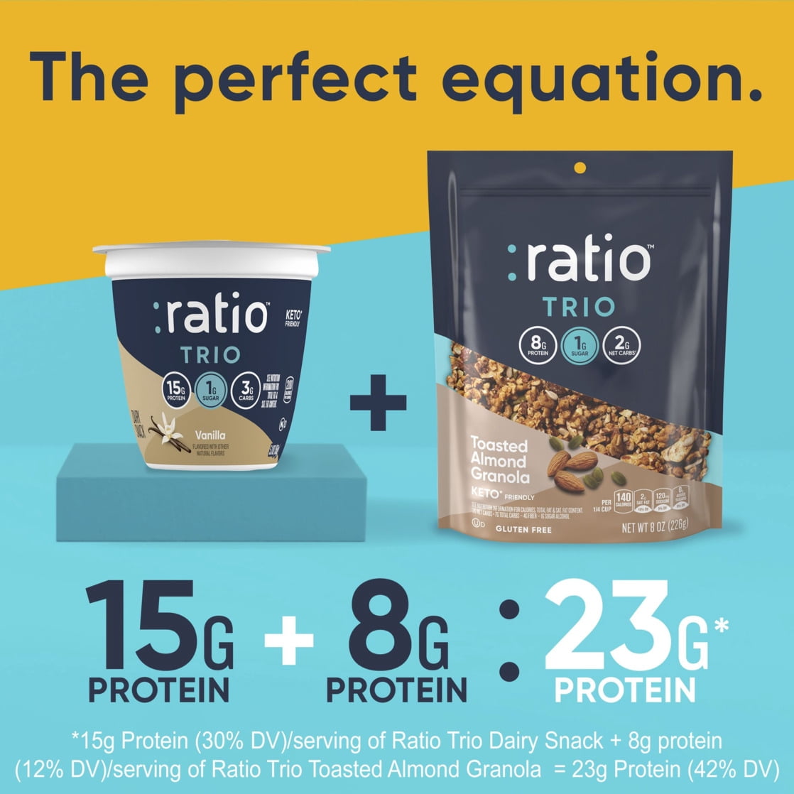 Ratio Trio Yogurt Cultured Dairy Snack, Vanilla, 1g Sugar, Keto Yogurt Alternative, 5.3 oz