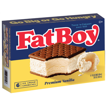 Fatboy Premium Vanilla Ice Cream Sandwiches, Kosher, 5 fl oz, 6 Count (Frozen)