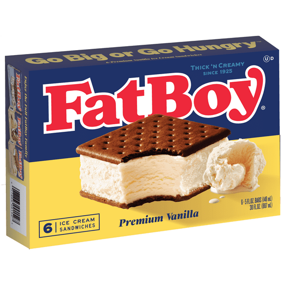 Fatboy Premium Vanilla Ice Cream Sandwiches, Kosher, 5 fl oz, 6 Count (Frozen)