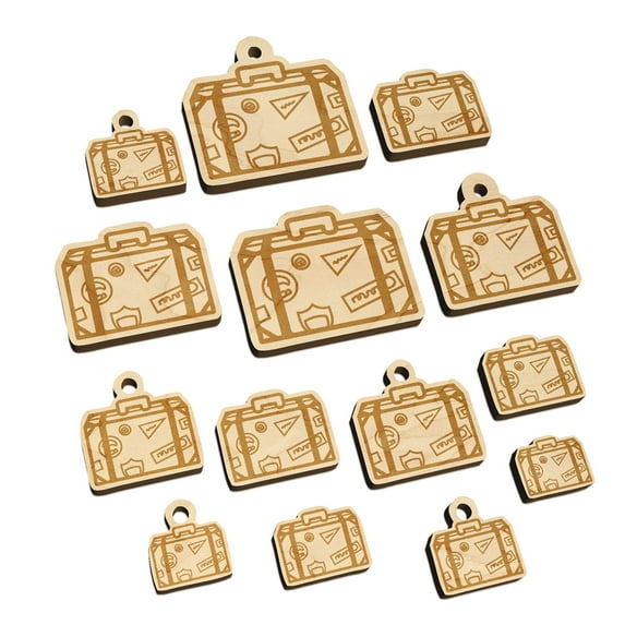 Travel Suitcase with Destination Stickers Wood Mini Charms Shapes DIY Craft Jewelry - No Hole - 12mm (26pcs)