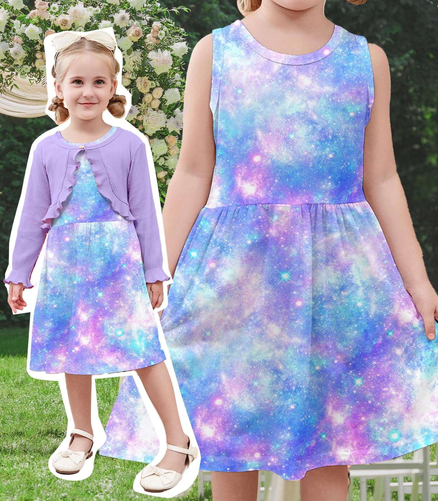 Lollipie Toddler Girl Sleeveless Dresses and Long Sleeve Ruffle Cardigan 2 Piece Fall Outfits for 2-7T