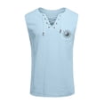 thumbnail image 4 of LNZGNM Men's Tank Top Lace-Up Linen Sleeveless Tank Top, Breathable Summer Tank Top Sleeveless Workout Tank for Men,Sky Blue(XL), 4 of 5