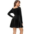 thumbnail image 6 of Womens Velvet Vintage Swing Cocktail Dresses Long Sleeve V Neck Party Skater Sexy Short Dress, 6 of 7