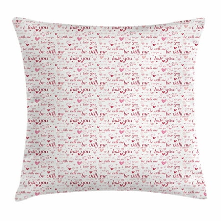 Jewels Ring Pillow - I Love You Throw Pillow Cushion Cover, Hand Drawn Style Hearts Gems and Engagement Wedding Rings Be with Me Text, Decorative Square Accent Pillow Case, 20 X 20 Inches, Maroon Pink Blush, by Ambesonne
