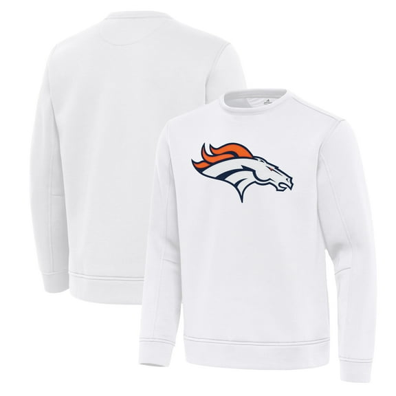 Men's Antigua White Denver Broncos Relevant Lightweight Pullover Sweatshirt