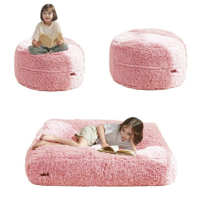 Puf cama MAXYOYO de felpa convertible para niños, color rosa