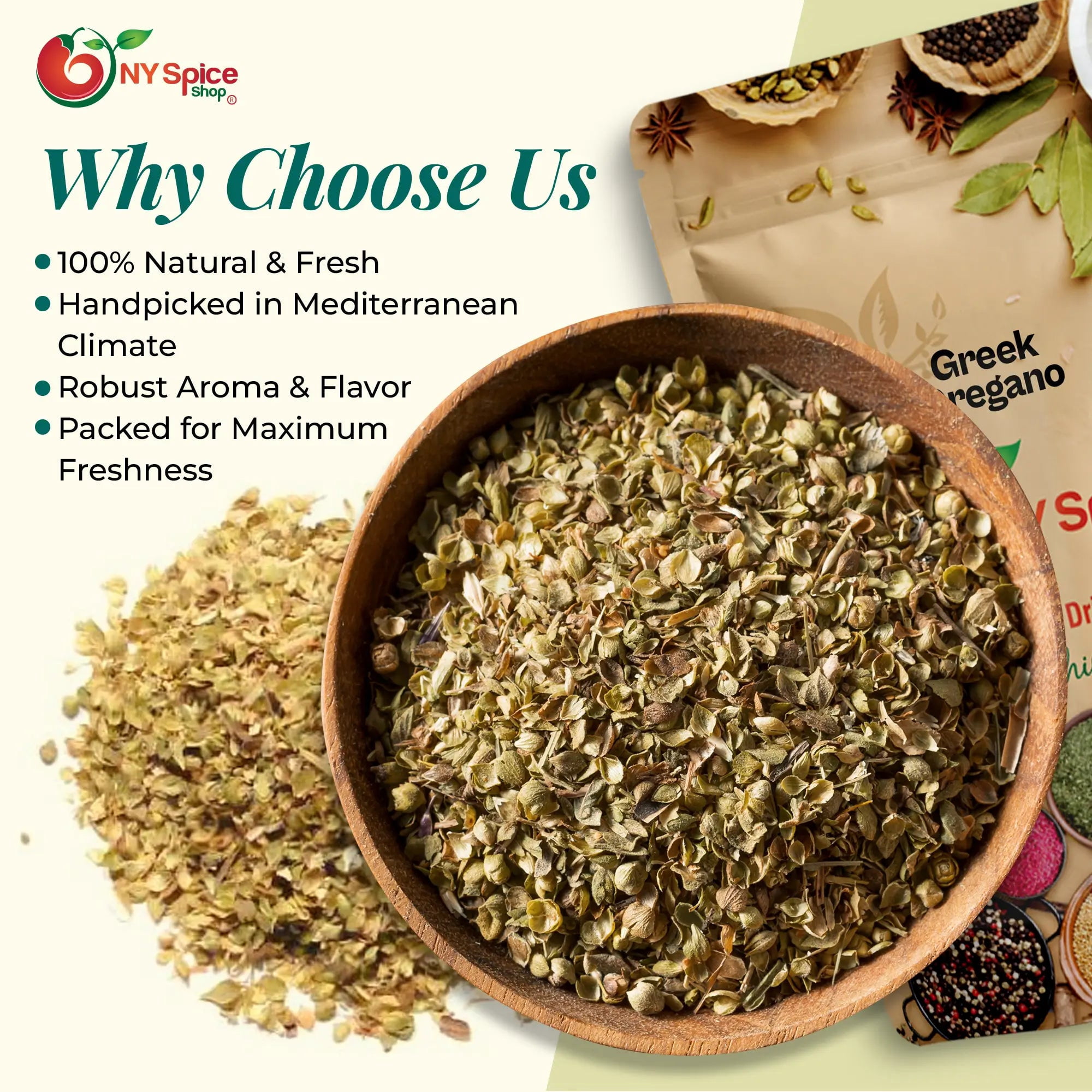 NY SPICE SHOP Greek Oregano - 5 Pound - Mediterranean Oregano - Greek Leaves Dried Oregano - Oreganos Dried Leaf - Dry Fresh Seasoning Oregano Leaves for Pizza, Soup, Greek Salads, Grilled Chicken
