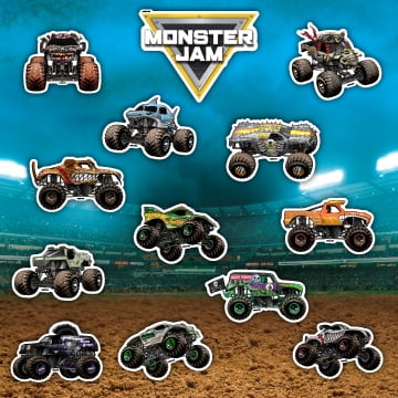 Monster Jam Trucks Decal Pack - Set of 15 Vinyl Stickers Includes Grave Digger El Toro Loco Max D Zombie Megalodon Dragon Soldier Fortune Monster Mutt