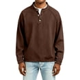 thumbnail image 5 of COSFO Denim Mens Big And Tall T Shirts Fall Long Sleeve Brown Shirts Button Pullover Loose Fit Vintage Henley Mens Shirts, 5 of 6