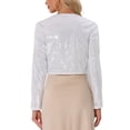 thumbnail image 3 of INSPIRE CHIC Women's Sequin Party Open Front Cropped Sparkly Bolero Shrug XS Silver, 3 of 6