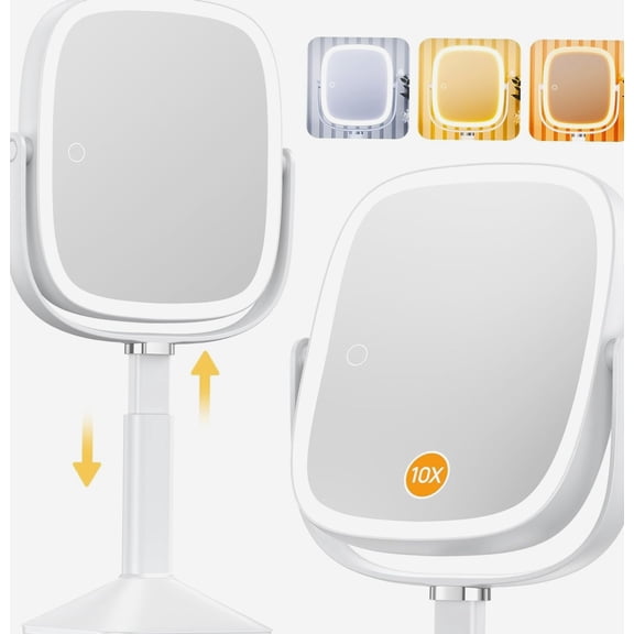 Rectangle Lighted Makeup Mirror with Magnification 1X/10X, White ,1 /10 White