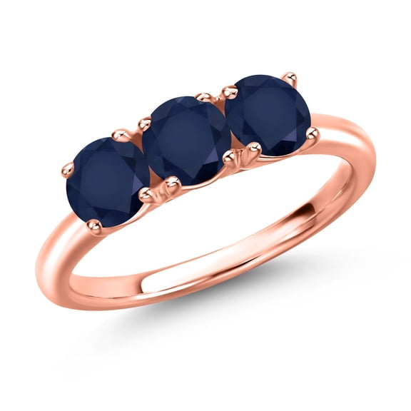 Gem Stone King 18K Rose Gold Plated Silver Blue Sapphire Engagement Ring for Women | 1.80 Cttw | Round 5MM | Gemstone September Birthstone | Size 6