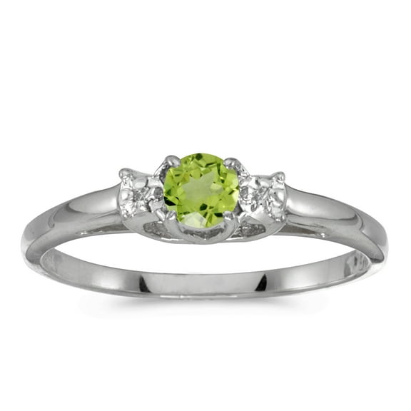 14k White Gold Round Peridot And Diamond Ring