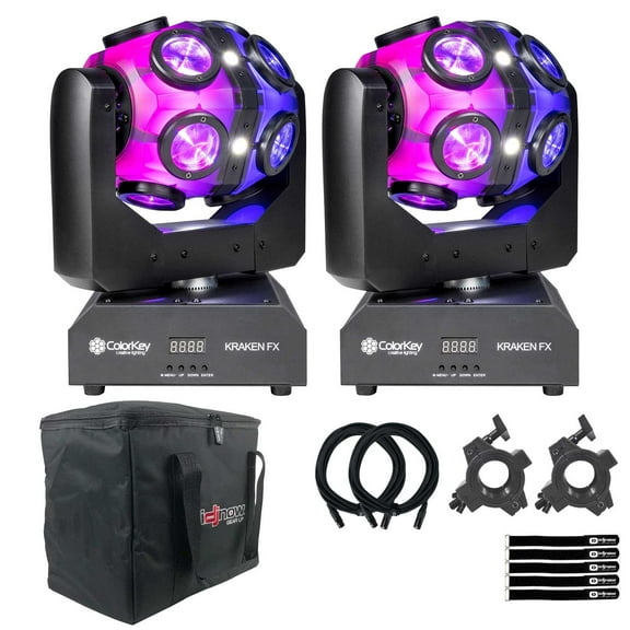 (2) ColorKey CKU-1070 Kraken FX Energizing QUAD Color LED Effect Lights with Multi-Purpose Padded Utility Case Package