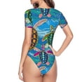 thumbnail image 3 of Uemuo Little Sea Turtles Pattern Women's One Piece Short Sleeve Swimsuit Rash Guard Surfing Modest Quick-drying Swimsuit Beach Essentials-Small, 3 of 9