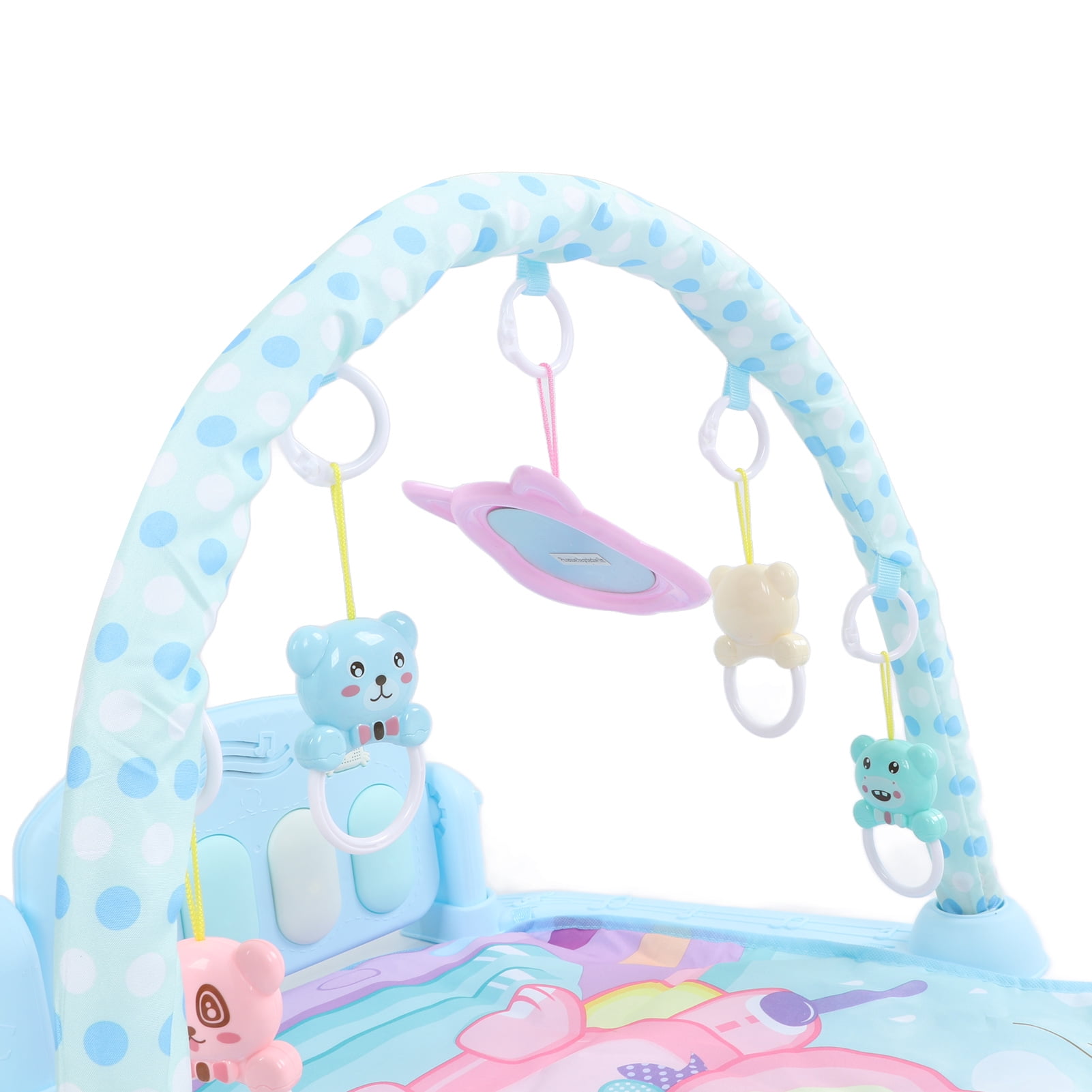 M Buder Baby Gym Play Mat, 3-in-1 Infant Activity Center with Musical Piano, Kick and Play Tummy Time Padded Toy, Blue (17.32 in / 44 cm)