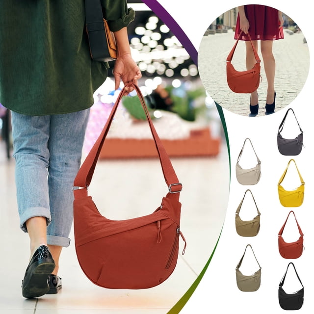 Bolso de hombro de nylon de gran capacidad para mujer | Bolso casual versátil para desplazamientos | Diseño de la Media Luna Coreana | Tela suave y duradera | Estilo Media Luna | Bolso diario ligero