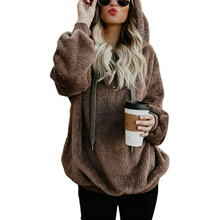 Womens Oversized Sherpa Pullover Hoodie with Pockets Fuzzy Fleece