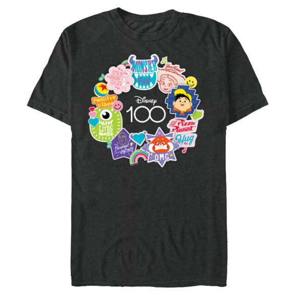Disney 100 Pixar Happy Faces Sticker Circle D100 - Short Sleeve Blended T-Shirt for Adults - Customized-Dark Heather