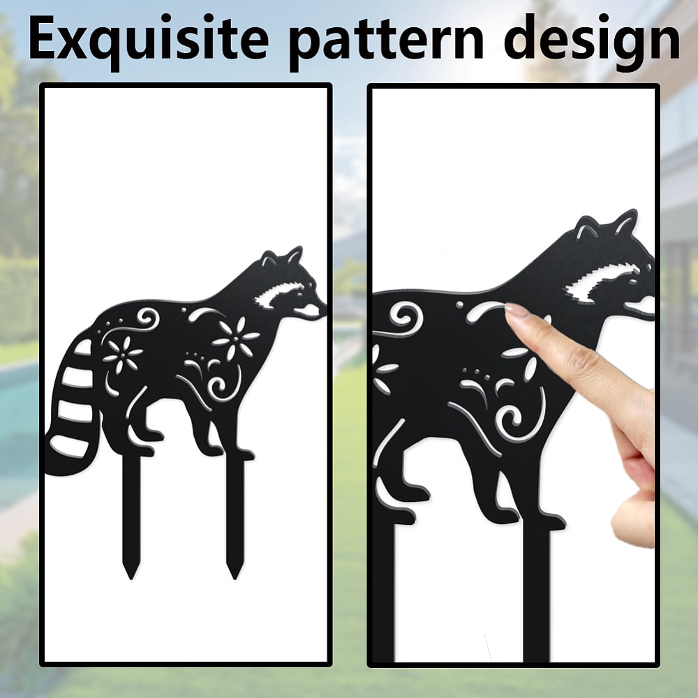 2Pcs Raccoon Metal Decorative Garden Stakes Black Raccoon Silhouette Metal Outdoor Statues Animals Garden Ornament Gifts Black Yard Art Decoration