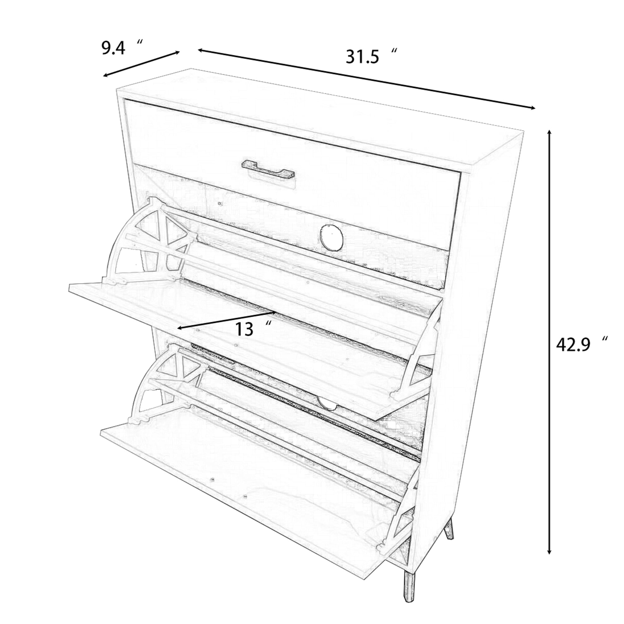 Kadyn 43.00"H Shoe Cabinet, Freestanding Shoe Rack Storage Organizer with Drawer, Entryway Shoe Storage Organizer, Gray