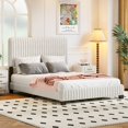 thumbnail image 2 of Full Size Upholstered Platform Bed, Velvet Fabric Bed with Vertical Channel Tufted Headboard, Solid Wood Bed Frame with Slats Support, No Box Spring Needed, Beige, 2 of 8