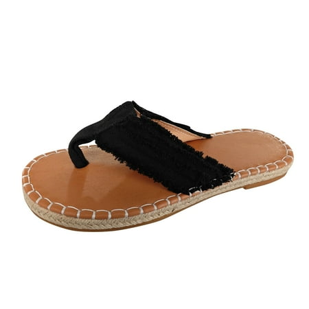 

XIAQUJ Women s Summer Fashion Clip Toe Flat Bottom Fabric Thongs Slippers Casual Comfortable Outdoor Beach Sandals Slippers Slippers for Women 2024 Black 8