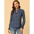 thumbnail image 3 of INSPIRE CHIC Women's Vintage Floral Ruffle Tie Neck Button Decor Elastic Cuff Chiffon Blouse, 3 of 6