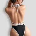 thumbnail image 3 of Women's Contrast Trim One Piece Swimsuit with Deep V Neck and Waist-Defining Cut - Medium, Black, 3 of 4