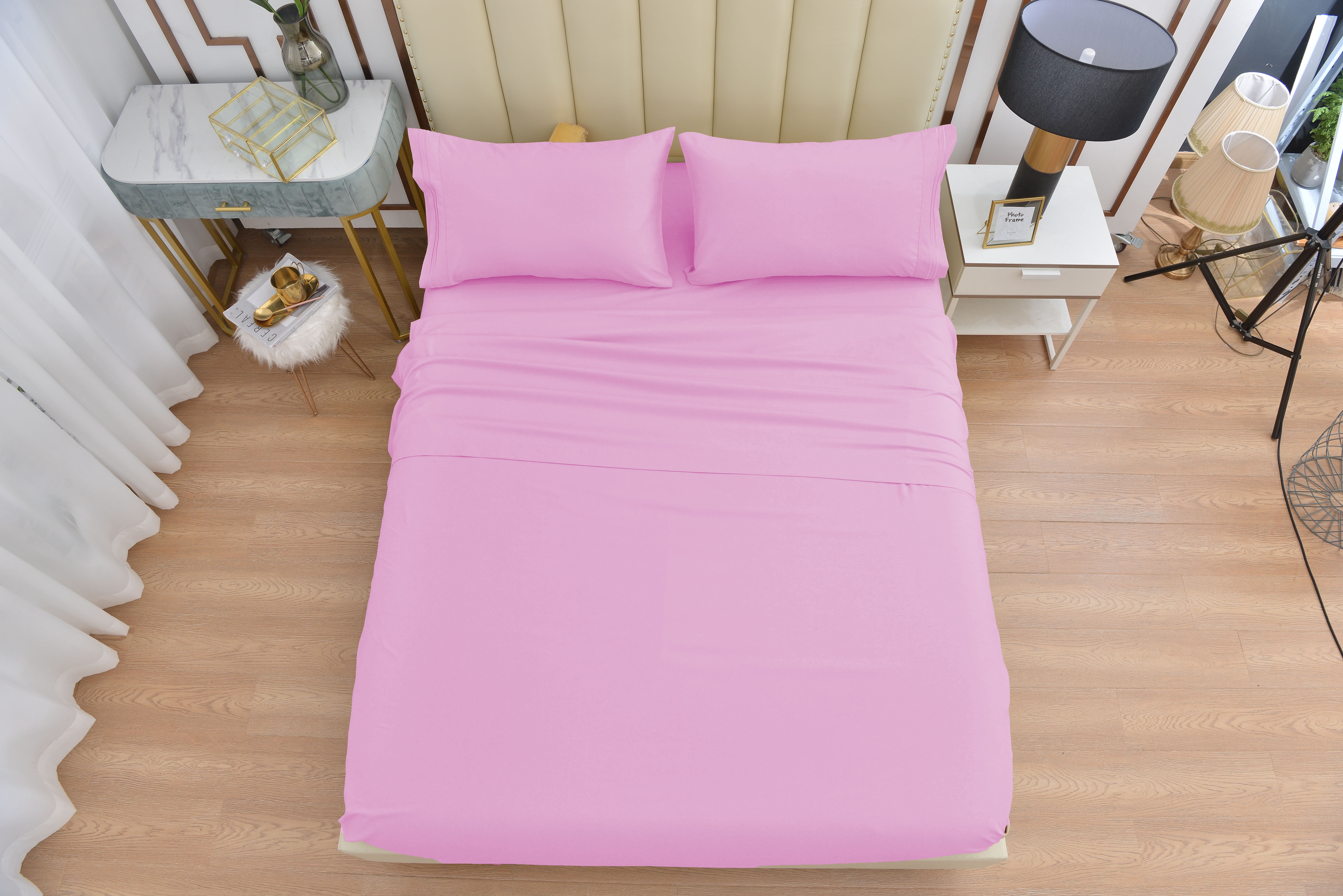 6 Piece Bamboo Rayon Sheets Set by OKAO, King Pink Sheets - Silky Soft - Wrinkle Free - Deep Pockets-Softer and Stronger Than Cotton Cool Sheets - 1 Fitted Sheet, 1 Flat, 4 Pillowcases King, Pink