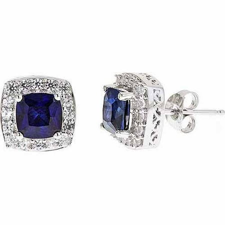 Created Sapphire and Created White Sapphire Sterling Silver Earrings