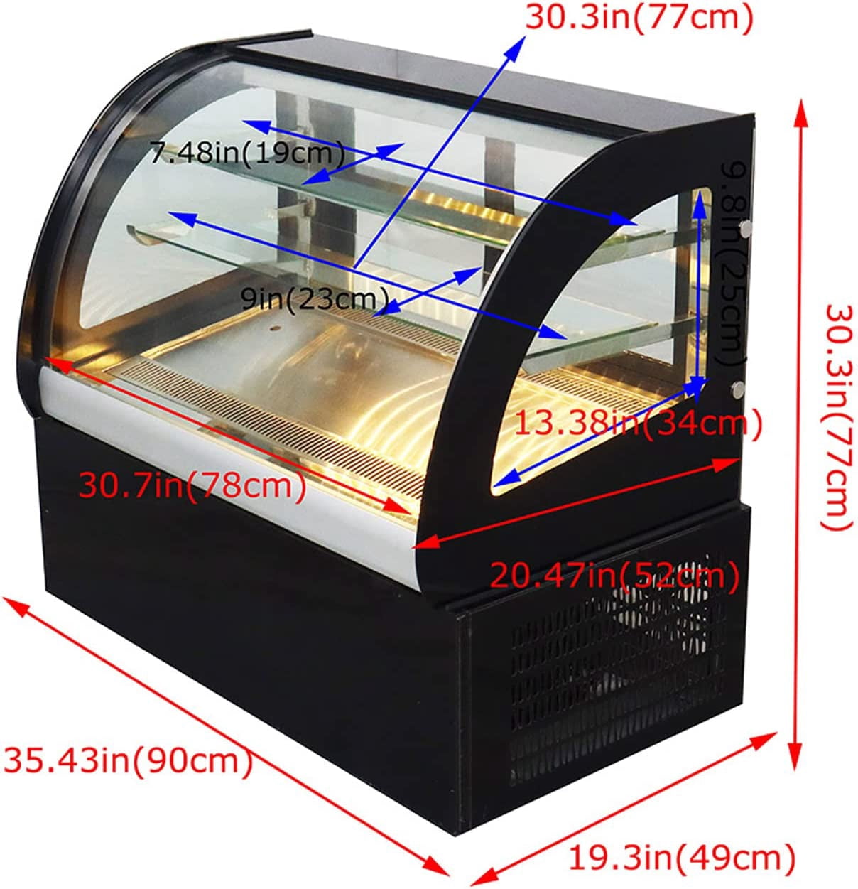INTSUPERMAI 36" Commercial Refrigerators Refrigerated Cake Showcase Bakery Cooling Display Cabinet 220V