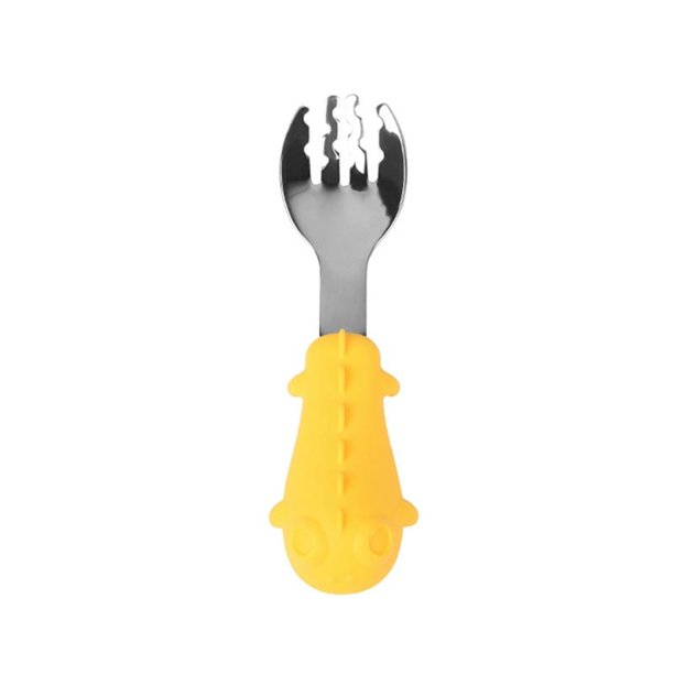 Juego de vajilla portátil para niños, cuchara de comedor de acero inoxidable 304, tenedor para niños, cuchara con complemento alimenticio para bebés, tenedor de silicona