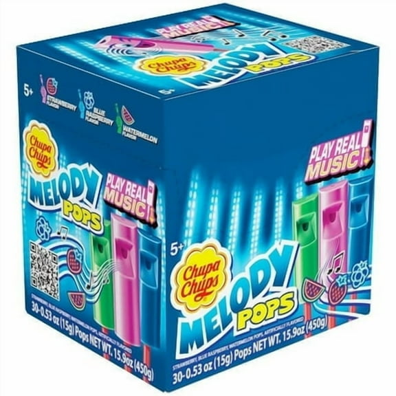 Chupa Chups Melody Pop, Assorted Flavors, Whistle Lollipops, Individually Wrapped Candy - 30 Count Display Box